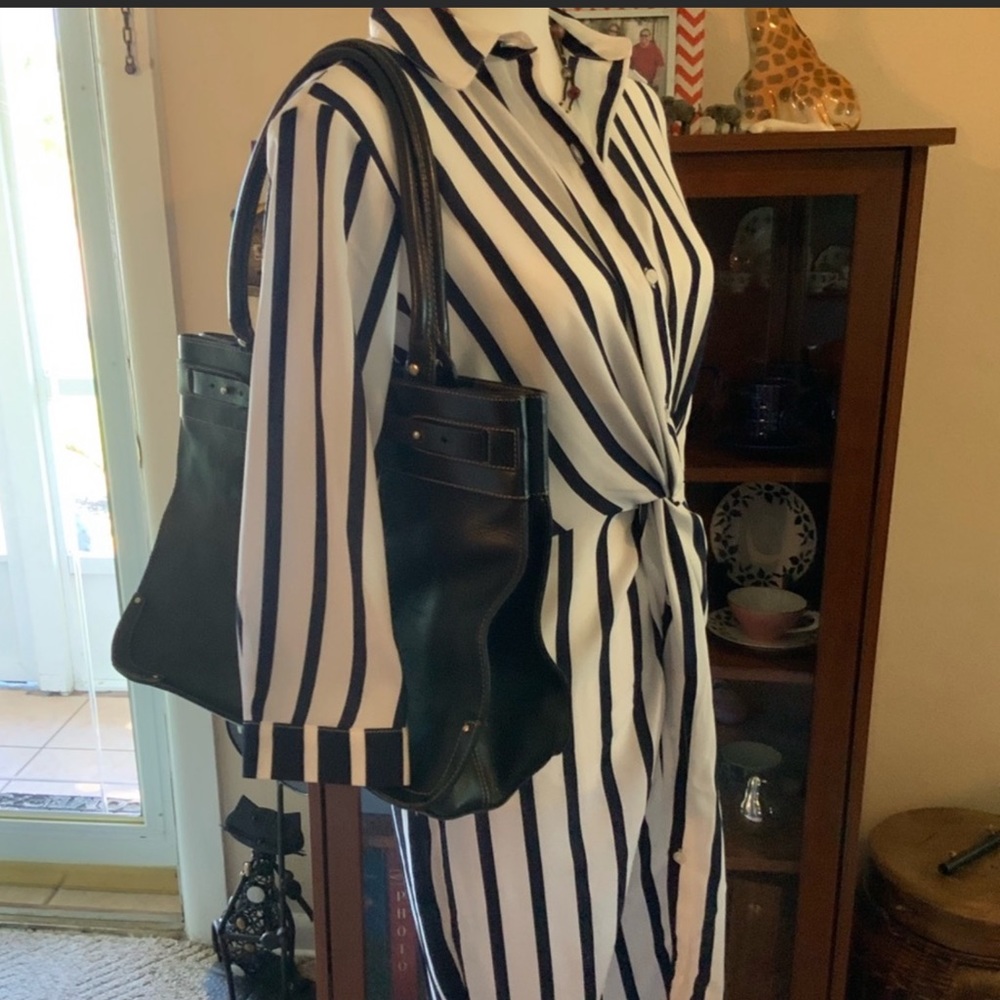 Black and White Strpped Button Down Dress NEW